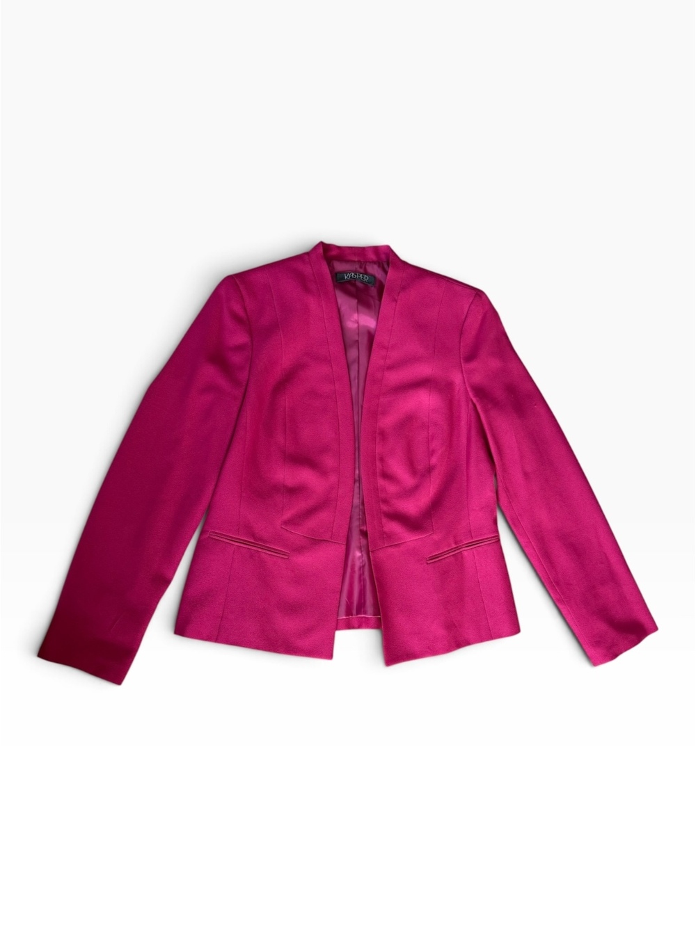 Kasper Fuchsia Pink Open Front Collarless Blazer Jacket - Size S / 6
